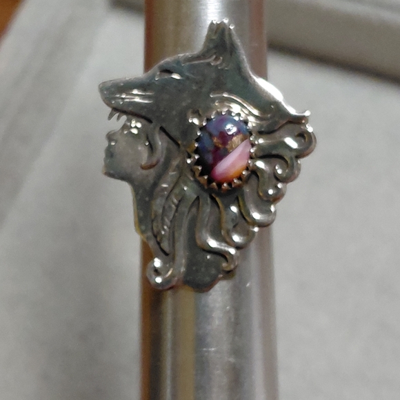 Silver Wolf Head Ring With Pink Dahlia Stone - Picture 12 of 12